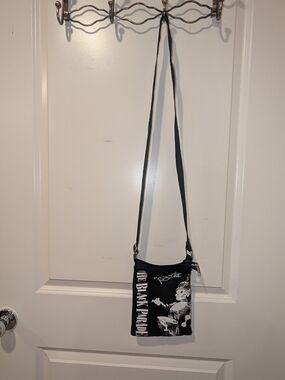 Hot Topic Black Graphic Crossbody Bag with White Print
